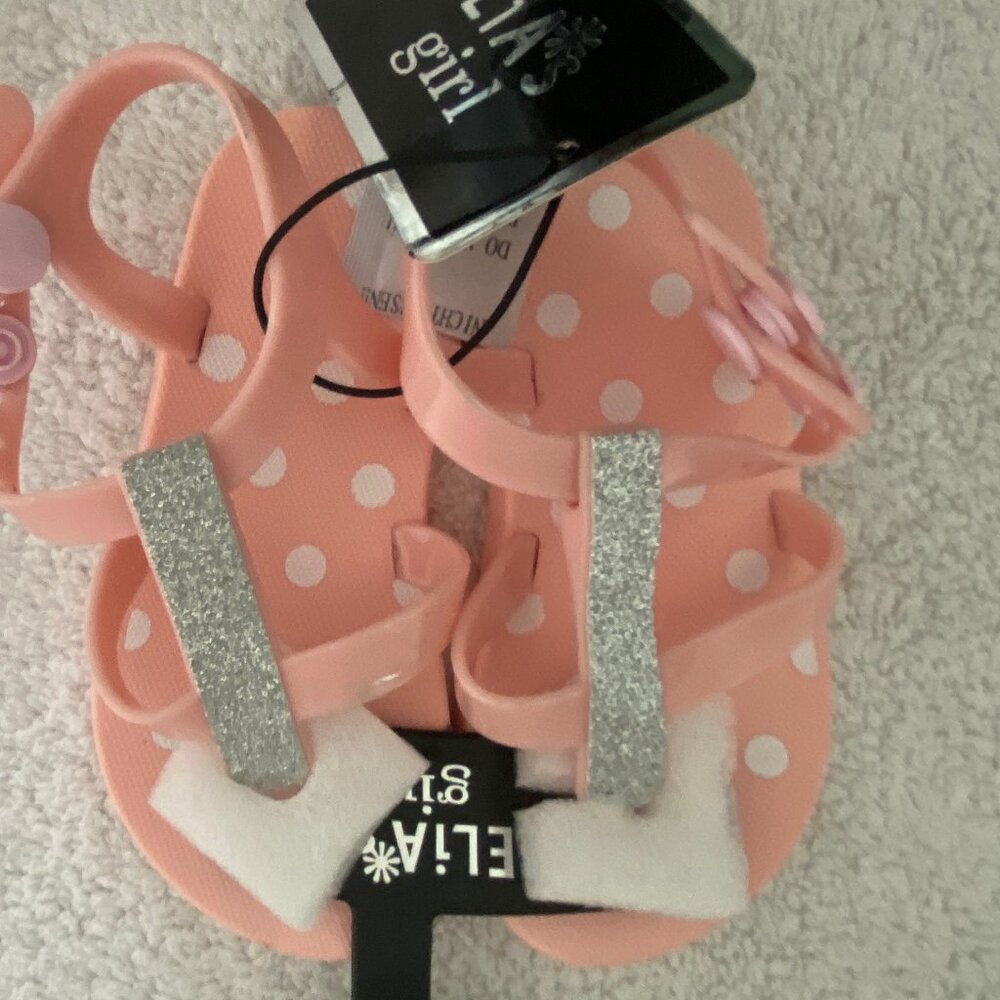 Pink & White with Glitter Strap Toddler Girl Sandals 5/6